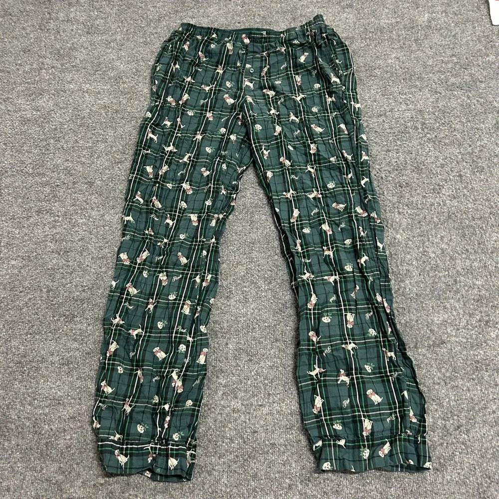 Victoria's Secret PINK Pajama Pants Womens Size M Green Plaid Dog Logo Cotton